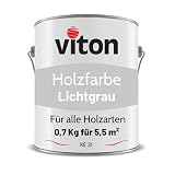 Viton Holzfarbe in Grau - 0,7 Kg Holzlack Seidenmatt - Wetterschutzfarbe für Außen - 3in1 Grundierung & Deckfarbe - Profi-Holzschutzlack - KE31 - RAL 7035 Lichtg