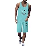 Generisch Jogginganzug Herren Trainingsanzug Set Tank Top + Kurze Hose Locker Sportanzug 2 Teiliges zweiteiler sport Bequeme Atmungsaktive Outfit Strand Sommeranzug Sommer Outfit Hausanzug
