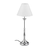 Relaxdays Tischlampe Vintage, Stoff Lampenschirm, spiegelnd verchromt, Dekolampe, E14, H x D 55 x 21 cm, silber/weiß