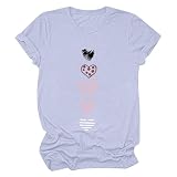 Damen T Shirt Lässige Oberteile mit Herz Grafiken Paar Tee Tops Valentinstagsgeschenk für sie Kurzarm Pullover mit Rundhalsausschnitt Basic All Match Tunika B