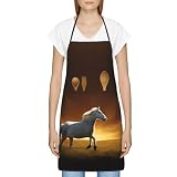 SMSJTMWHN Kochschürze mit schwarzen Pferden, rot leuchtende Wolken, mit 2 Taschen, für Küche, Kochen, Restaurant, Grillen, Malen, Basteln, verstellbar, wasser- und ölbeständig, Weiss/opulenter Garten,