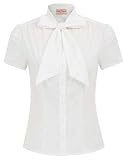 weiß Tops für Damen festlich Oberteil Sommer Bluse t-Shirt mit Schleife L BP819-1