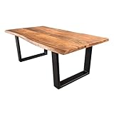 Riess Ambiente Massivholz Couchtisch Mammut 120cm Akazie Natur U-Gestell schwarz 2,5cm Tischp
