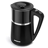 Aigostar Alva - Edelstahl Wasserkocher mit Temperatureinstellung 40°C-100°C, 1,7 L Doppelwand Cool Touch, LED Digital, Leise & Kabellos, Warmhaltefunktion, 2200W, BPA Frei, Schw