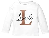 SpecialMe® Baby Langarmshirt mit Namen personalisiert Herz Initiale Anfangsbuchstabe Geschenk Geburt Junge Mädchen Bio-Baumwolle weiß 56/62 (1-3 Monate)