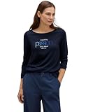 Street One Damen A320809 T-Shirt mit 3/4-Ärmeln und Schriftzug, Dunkelblau, 36