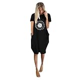 AMDOLE Midi-Kleider für Damen, Sommer, Damenpullover, übergroß, Baggy, kurze Ärmel, Tasche, Pullover, Minikleid, ärmelloses Kleid für Damen, Schwarz , L