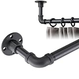 HARRMS Industrielle Gardinenstange Ausziehbar, 81-145cm, Verstellbare Vorhangstange Schwarz Matt, Gardienenstangenset Edelstahl Scheibengardinenstange Deckenmontage für Schlafzimmer, W