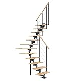 DOLLE Mittelholmtreppe - 11 Stufen - Geschosshöhe 228 – 300 cm - ¼-gewendelt - Buche, lackiert - Unterkonstruktion: Anthrazit (RAL 7016) - volle Stufen 70 cm - inkl. Geländer - Nebentrepp
