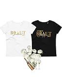 JGA Tshirt Frauen Weiss Schwarz, Team Braut T-Shirt Set Rose Gold Rosegold Glitzer Glänzend Elegant, Junggesellenabschied Hochzeit Party Personalisiert mit Namen, Kleidung Oberteil Weiß Bio Baumw