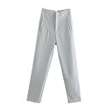 Einfarbige Damenhose mit hoher Taille, gerades Bein, geeignet für den täglichen Pendler, legere Freizeithose, leichte Jogginghose für Damen, A12-Silber, L