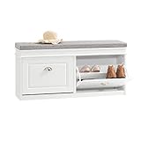 SoBuy Schuhbank mit Sitzfläche Sitzbank mit Stauraum und 2 Klappen, schmaler Schuhschrank mit Sitzbank & Schuhregal platzsparend, Schuhablage für Flur & kleine Räume, 104x52x24cm, Weiß, FSR64-W
