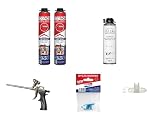 POLYNOR PUR-Wärmedämmung in der Dose PRO – Set mit 8 Teilen – 2 Schaumstoffe – Schaumpistole – Sprühbare Wärmedämmung – Dämmung von Wänden, Dächern, Decken, Rohren – Aerosol 750