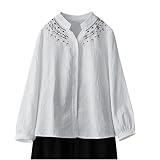 Damen Bluse Elegant Lässig Hemd Langarm Shirt Tops Bluse Elegant Stehkragen Oberteile Hemden Langarm Casual Hemd Langarmshirt Im Ethno-Stil Mit Bunter Stickerei Für Frauen,