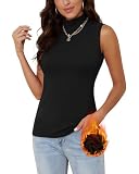 WOWENY Thermo Rollkragenshirt Damen Ärmellos Oberteile Rolli Fleece Turtleneck Warme Dralon Rollkragenpullover Unterziehrolli Top Stretch[Schwarz,