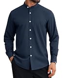 DEMEANOR Grandad-Hemden für Herren, langärmelig, knitterfrei, kragenlos, bügelfrei, formelles Hemd, marineblau, S