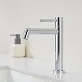 Ulytid Kaltwasserhahn, Chrom Wasserhahn Bad, Einhebel Waschtischarmatur mit Abnehmbarer Sprudler, Badarmatur Wassersparend Auslauf HöHe 113 mm Einfache Installation, E