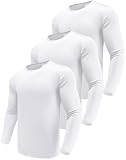 Herren 3er Pack Langarmshirt T-Shirts, UPF 50+ UV Schnelltrocknend Funktionsshirt Laufshirts, Atmungsaktiv Langarm Sportshirt Gym Shirt Outdoor Workout Fitness Oberteil für Männer White-3P09-L