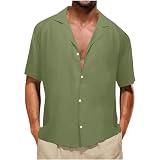 Leinen Leinenhemd Herren Button Down Musselin Hemd Leicht Baumwoll Leinen Shirt Summer Buissnes Hemden Revers Beach Kurzarmhemd Einfarbig Urlaub Sommerhemd Freizeithemden Strandhemd Bluse Haw