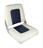 SAWESTO ALLPA Bootssitz Klappsitz Coach Premium | klappbarer Bootsstuhl/Vinyl wetterfest & wasserfest gepolsterter Steuerstuhl für Boote und Angler – Weiß Blau / 432 x 457 x 381