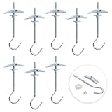 Wisebom 8 Stück Federklappdübel, Hakendübel Decke Verzinkung Kippdübel, Deckenhaken mit Dübel, für Hängende Pflanzen Hohlraumdübel Gipskarton Deckenmontage Wandbefestigung, M4 x 90
