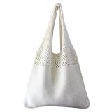 Msioytog Hohle Strick Umhängetasche für Damen, stilvolle und atmungsaktive Handtasche, perfekt für lässige Strandausflüge, atmungsaktive Strick Umhäng