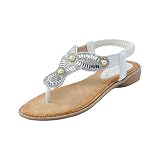 Sandalen Damen Sommer Mit Absatz - Zehentrenner Sandaletten Glitzer Strasssteine Zehensandalen Bohemian Flip Flops Flach Strandsandalen Open Toe Sommerschuhe Gummiband Slingback S