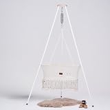 Hochwertige Makramee Baby Federwiege aus Bio-Baumwolle im Set mit Standfuss und nachhaltiger Sorona® Matratze – TÜV-Geprüft, Waschbar, Pflanzenbasiert, Babybett Ideal für Unterweg