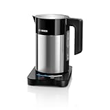 Bosch kabelloser Wasserkocher TWK7203, Abschaltautomatik, Überhitzungsschutz, 7 Temperatureinstellungen, Warmhaltefunktion, 1,7 L, 2200 W, schw