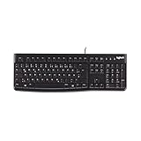 Logitech K120 Kabelgebundene Tastatur für Windows, USB Plug & Play, Volle Größe, Spritzwassergeschützt, Gekrümmte Leertaste, Kompatibel mit PC, Laptop, Deutsches QWERTZ-Layout - Schw