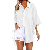 Übergröße Sommer-Top für Damen, kurzärmeliges Kleid, einfarbig, Reverskragen, lässig, Basic, modisch, britische Größe, 1 x Weiß, S, 1 x Weiß, 36