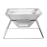 BBQ Fire Grills Barbecue Picnic Grill Camping Folding Grill Outdoor Flatbar BBQ Grill Camping Grills with Carry Bag for Garden Hiking Picnic Fishing (Silver, Onesize)