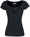 Black Premium by EMP Damen schwarzes T-Shirt mit Raffungen 3XL