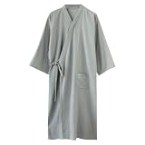 Ghemdilmn Morgenmantel Herren Leicht Atmungsaktiv Lang Nachtwäsche Sauna Bademantel mit Taschen Herren Kimono Einfarbig Baumwolle Leinen Yukata im Japanischen Stil Weich Bequem N