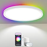 LED Deckenleuchte 24W mit RGBIC Backlight, Dimmbar, 3 Farbtemperaturen 2700K-6500K, Kompatibel mit Alexa, APP-Steuerung, Fernbedienung, Timer, für Schlafzimmer, Wohnzimmer, Küche, Rund Ø30