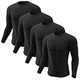CL convallaria 4er-Pack Kompressionsshirt für Herren, lang/kurzärmelig, Dri-Fit, kühlend, athletisch, Rashguard-T-Shirt für Sport, Langarm, 4, Schwarz,