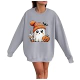 Lockeres Oberteil für Damen, Kapuzenpullover mit süßem Halloween-Print Flauschiger Bademantel Damen Ohne Damen Halloween Kostüm Damen Pullover Sweatshirt Kürbisse Oversized (Dark Purple-a, XXL)