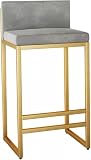 ZAIHW Metall-Barhocker, Barstuhl, Barhocker für Kücheninsel mit Fußstütze, quadratischer Sitz, Esszimmerstuhl, für Bar, Pub, Café (Farbe: Gold + grauer Samt, Größe: M)