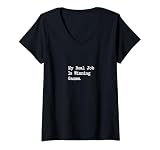 Damen My Real Job Is Winning Games Lustiger Gamer T-Shirt mit V