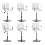 GHVBNMF 6er Set Esszimmerstühle Drehbar Weiß - Moderne Küchenstühle Höhenverstellbar mit Armlehnen, Kunstleder Bezug und Verchromtem Stahlgestell für Esszimmer & Kü