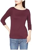 Amazon Essentials Damen Einfarbiges T-Shirt mit U-Boot-Ausschnitt und 3/4-Ärmeln in schmaler Passform, Burgunderrot, M