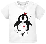 SpecialMe® Baby T-Shirt mit Namen personalisiertTiermotive Little Fox Fuchs Pinguin Panda Kurzarm Bio-Baumwolle Pinguin weiß 56/62 (1-3 Monate)