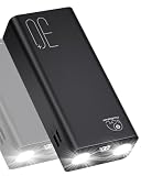 Power Bank 30000mAh：PD 22.5W Schnellladung Externer Akku mit Taschenlampe, Große Kapazität und 3 Ausgänge & 2 Eingänge Radio w