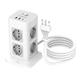 TESSAN Mehrfachsteckdose mit 16 A Stecker, platzsparend mit 8 Schuko-Steckdosen, Steckdosen mit 2 USB A und 1 USB C, platzsparende Dreifachsteckdose für Bü