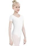 tanzdunsje Ballettanzug Mädchen Ballett Trikot Kinder, Ballett Body TanzBody Turnanzug Gymnastikanzug Trikot für Kinder Damen Größe 100-170 (140, Weiß)