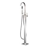 Freistehender Badewannenhahn mit Wasserfall-Effekt, bodenmontiertes Wannenfüllset aus Messing, multifunktionaler Einhebel-Badewannenmischhahn mit Handbrause, gebürstetes Nickel, gebürstetes Nick