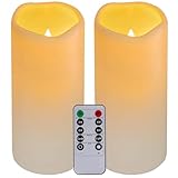 Nancia 2PACK Wasserdichte flammenlose Plastikkerzen im Freien mit Fernbedienung und Timer, LED flackernde batteriebetriebene elektrische Säulenkerzen (D7 xH15cm) für Camping, Hochzeiten, Home D