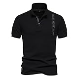 Lässiges T-Shirt für Herren, einfarbig, locker, Poloshirt, modisch, mit Umschlagkragen, Stickerei, leichtes und atmungsaktives Hemd, kurzärmlig, Slim Fit für Sport, Golf, Tennis, Schwarz #1, XXL