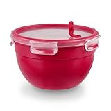Emsa Mikrowellendose Clip & Micro N10606 | Mikrowellenventil | 2,6 L | Rund | Lunchbox | Integrierte Maßeinteilung | Made In Germany | Rot/ Transp