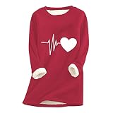 CCOOfhhc Frauen Langarm Pullover Winter Wärme Fleecepulli Rundhals Sweatshirt Ohne Kapuze Thermounterwäsche Langarmshirt Teddy-Fleece Gefütterte Bequem Pullover Plüsch Loungewear Blusen Ob